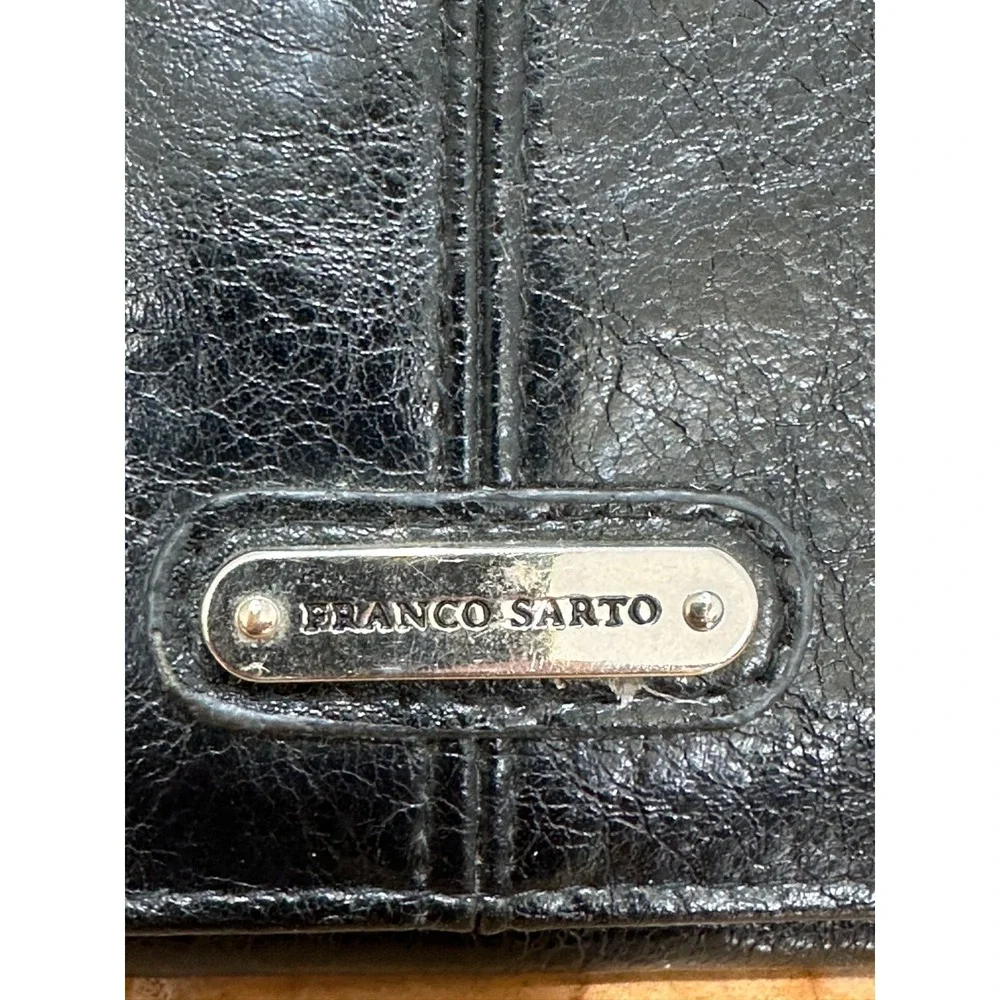 Franco Sarto Leather Wallet Women's Black Pockets Pre-Owned Zipper‎ Folding